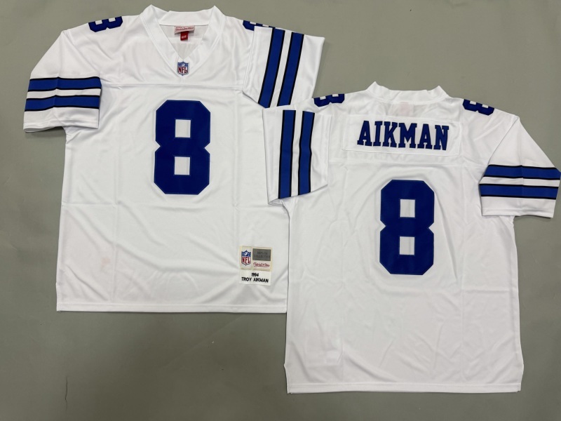 Men 2025 Nike Dallas Cowboys #8 Aikman White Throwback Limited NFL Jersey 001